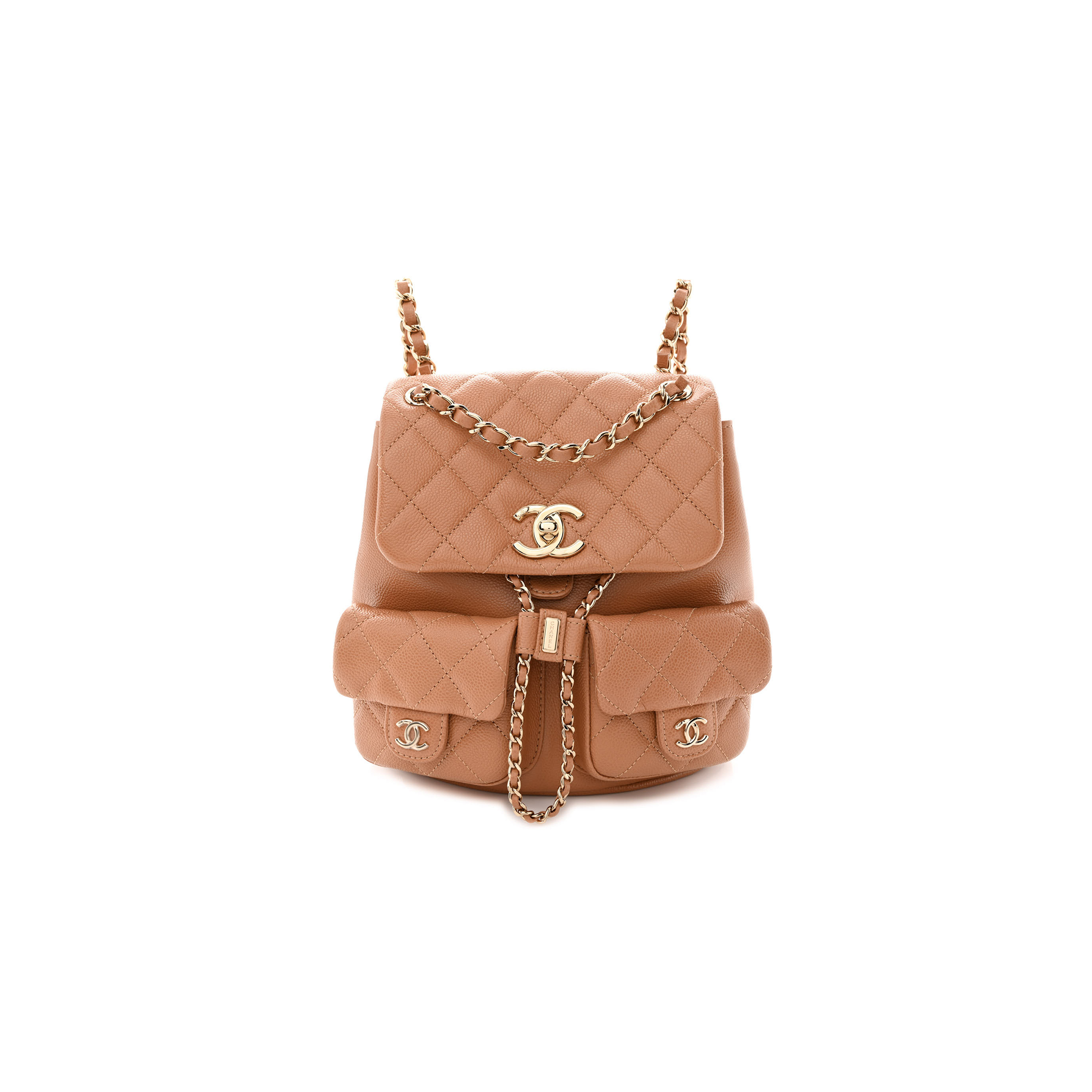 Ch*el master shiny caviar quilted duma pockets drawstring backpack dark beige (20.5*20*11.5cm)